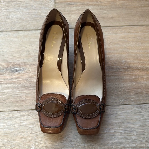 Cole Haan Brown Leather Pumps Brown Buckle Kitten Heel Women Shoes - Picture 6 of 16